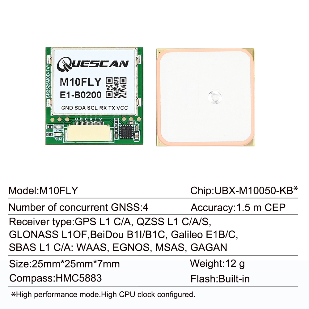 Quescan 25mm*25mm M10FLY 10Hz  - đánh giá và giá Gps Module Drone